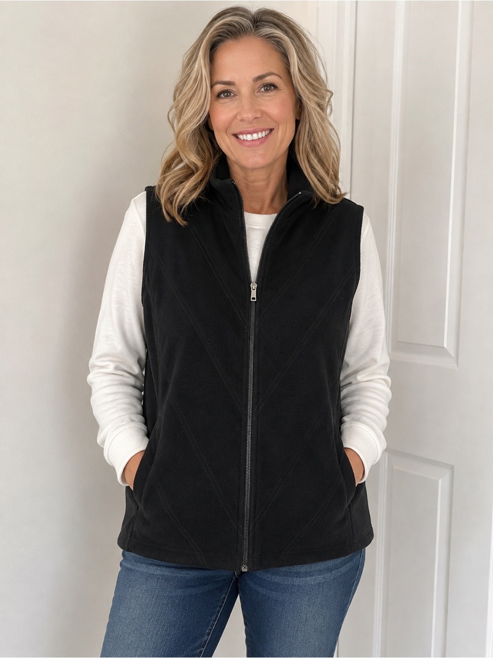 Columbia Black Suede-Feel Zip Front Vest Size Large